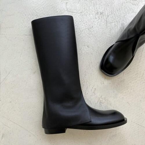 New Designer Women Genuine Leather Square Heel Riding Motorcycle Heel Knee High Winter Snow Boots Platform Shoes Woman