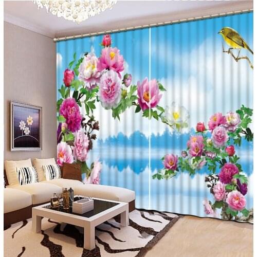 Flower peony curtains 3D Curtain Printing Blockout Polyester Chinese Sun Photo Drapes Fabric For Room Bedroom Window