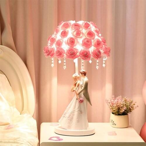 Nordic rose lampshade table lamps for bedroom bedside desk lights wedding gift living room table lights deco lighting fixtures