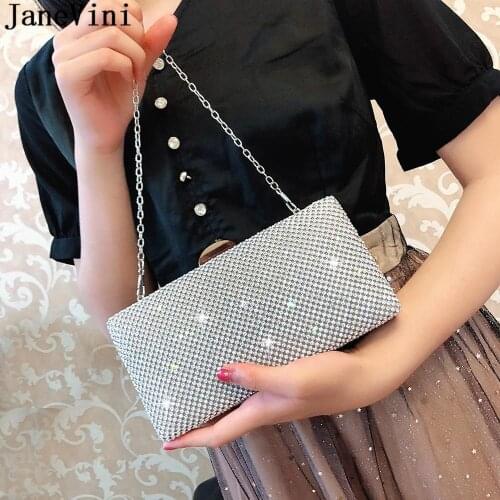 JaneVini Sparkly Crystal Rhinestone Dolly Bags Women Evening Clutch Bags for Wedding Party Hand Bag Luxury Ladies Purses Gold
