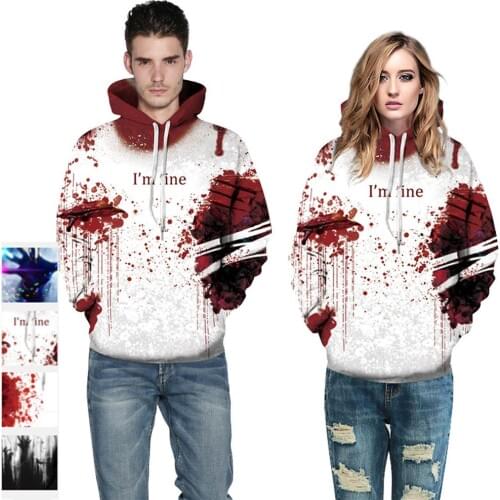 Halloween Unisex Long Sleeve Bloody Digital Print Loose Pullover Blouse Hoodie