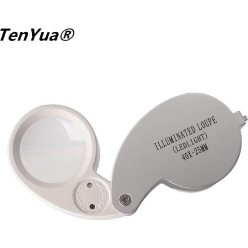 TenYua 40X 25mm Portable Folding Magnifier Loupe Mini Illuminated Magnifier Magnifying Glass Jewelry Coins Stamps Antiques