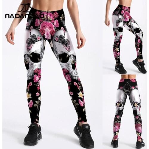 NADANBAO Summer Breathable High Elastic Legging Women Skull Clothes For Fitness PUSH UP Mid Waist Leggins Gothic Pencil Pants