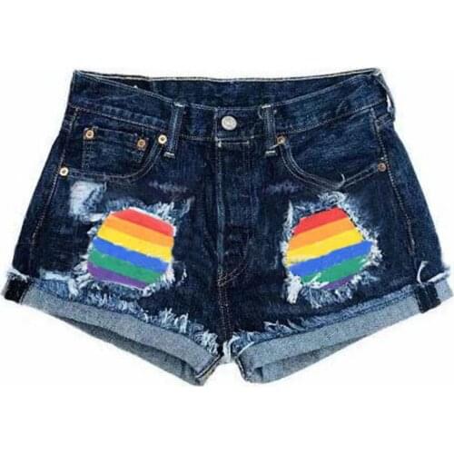 Womens Casual Fashion Rainbow Splicing Pocket Sexy Personality Super Short Jean 2021 Ladies Over Size Summer Casual Shorts F