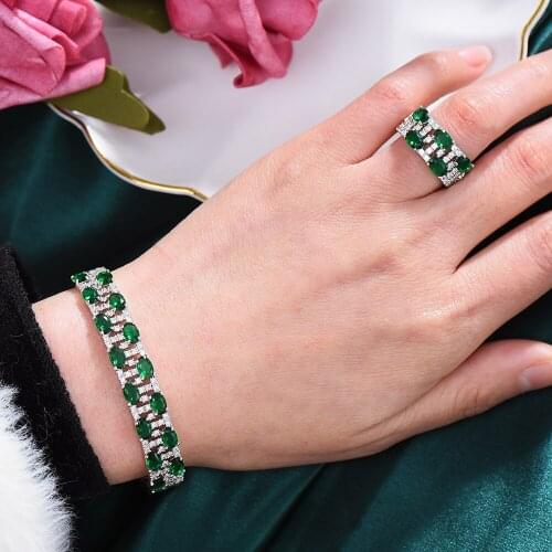 Blachette New Trendy Sparkly Multicolor Bangle Ring Jewelry Sets for Women Wedding Engagement Bracelet 2PCS Parure Bijoux 2021
