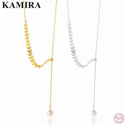 KAMIRA 925 Sterling Silver Elegant Romantic Leaf Pearl Bead Pendant Chain Necklace for Women Clavicle Luxury Wedding Jewelry New