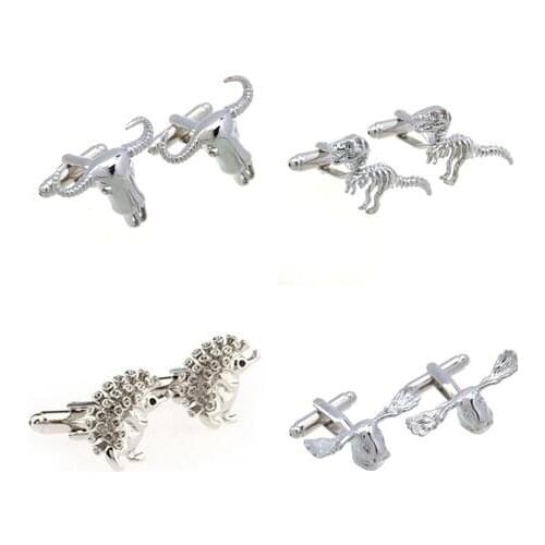 10pairs/lot Silver Animal Dinosaur Hedgehog Bull Head Cuff Links Copper Plating Cufflinks Mens Jewelry