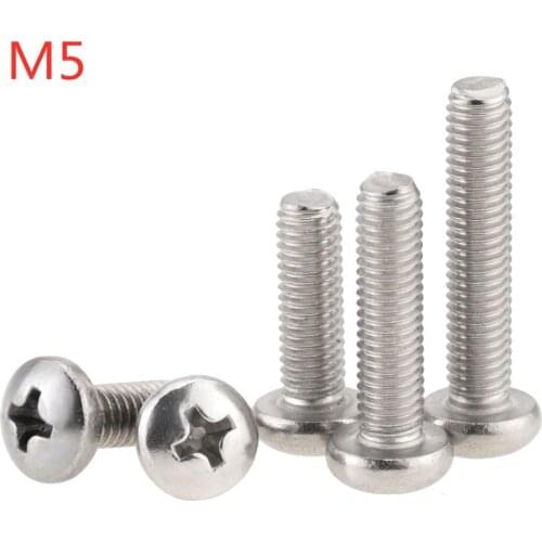 10PCS M5x6 8 10 20 30 40 50 DIN7985 GB818 304 Stainless Steel Cross Recessed Pan Head Screws Phillips Screws M5*6 M5*25 M5*50