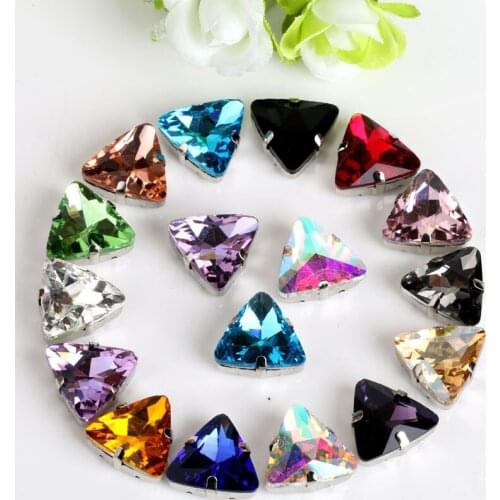 100pcs 18mm mix icolour triangular shape crystal Glass flatback sew on rhinestones with claw DIY Jewelry Accessories