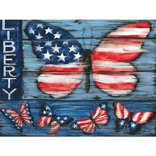 Diamond Painting American Flag Butterfly Wood Board Round Full Drill DIY Needlework Mosaic Embroidery 5D Cross Stitch Picture