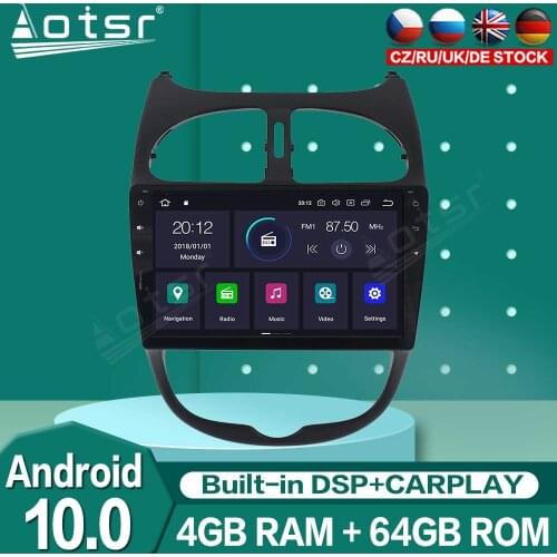 For Peugeot 206 2000-2016 Android10.0 Carplay PX5/PX6 Audio Radio Car Multimedia Auto Stereo Player GPS Navigation Tape Recorder