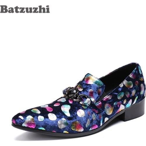 Batzuzhi Luxury Mens Shoes Pointed Toe Blue Mutil Leather Party Shoes Men Luxury Rock Wedding Shoes Men, Big Sizes EU38 to 46