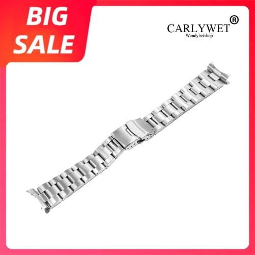 CARLYWET 20 22mm Brushed Hollow Curved End Solid Links Replacement Watch Band Bracelet Double Push Clasp Oyster For Seiko