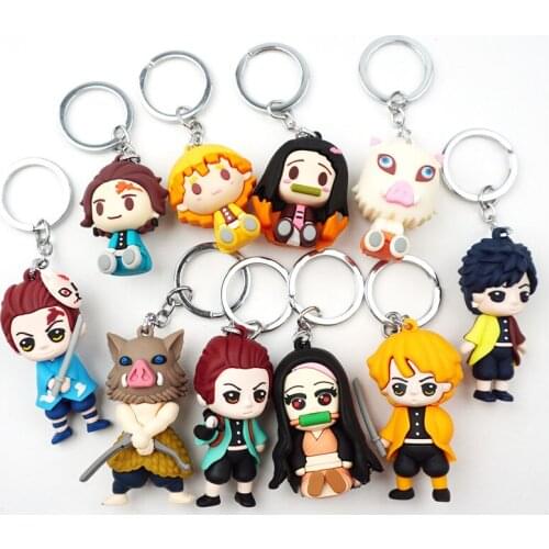 Anime Demon Slayer Keychain 3D Key Ring Kamado Nezuko Hashibira Inosuke Tomioka Giyuu Key Chains Accessories Itabag Keychains