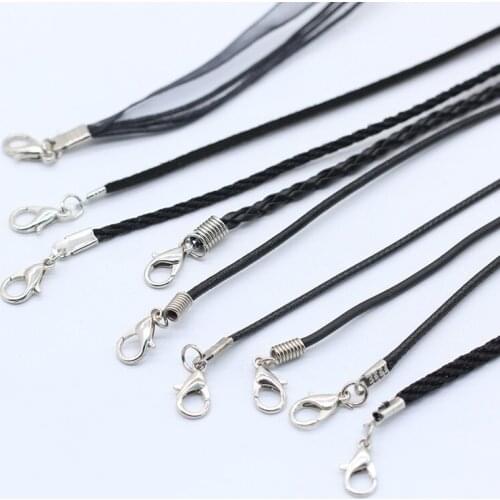 10p 43cm PU leather chain wax Rope Braided choker necklace pendants cord Lobster Clasp String For DIY Jewelry Bracelet Necklace