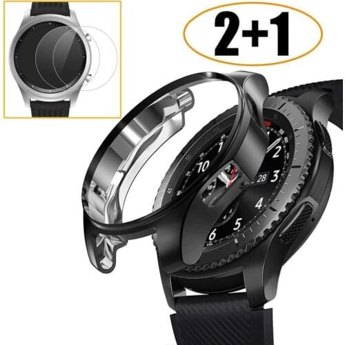 2+1 Pack for Samsung Galaxy Watch 46mm Gear S3 frontier Case Cover with Tempered Glass Screen Protector Film for Gear S3 Classic