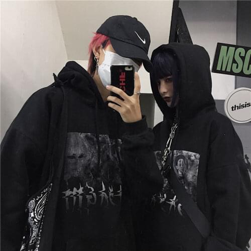 Black Fashion Hip Hop Punk Harajuku Hoodies Women Sweatshirt Coat Loose Autumn Pullover Lady Clothes Rock Hoodie Women Tops Male