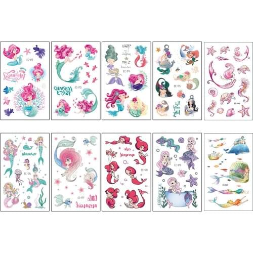 Kids 10PCS Cute Colorful Cartoon Mermaid Removable Waterproof Temporary Tattoos Sticker Skin Body Fake Tattoo Decals Toy