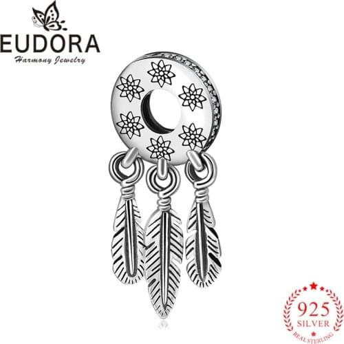 Eudora Genuine 925 Sterling Silver Dreamcatcher Holder Round Flower Beads fit Women Charm Bracelets Necklaces DIY Jewelry