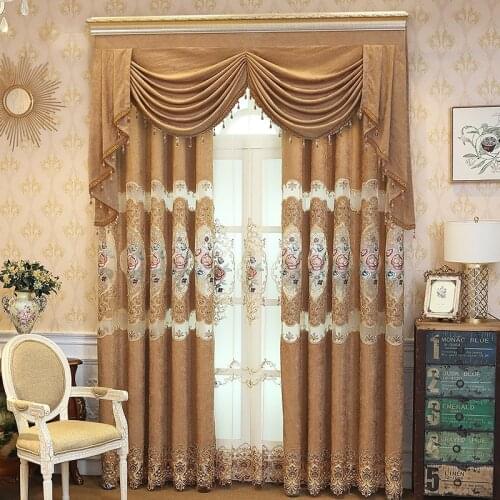 European Classical Hollow Embroidered Jacquard Water Soluble Embroidery Curtains for Living Room Bedroom Window Curtain Valance