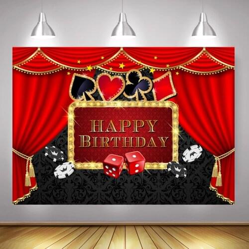 Casino Party Photography Backdrop Photo Studio Happy Birthday Party Dessert Table Background Poker Red Curtain Photocall Props