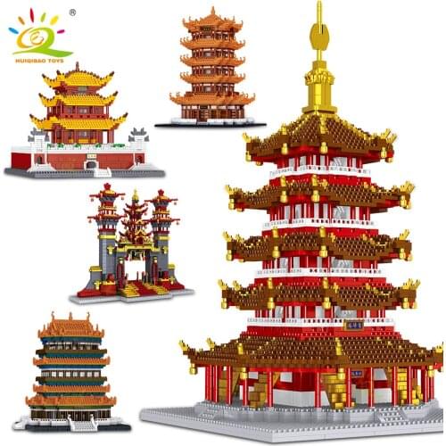 HUIQIBAO China Famous Buildings Diamond Architecture Micro Blocks Yueyang Leifeng Tower Afang Palace Model Bricks Children Toys