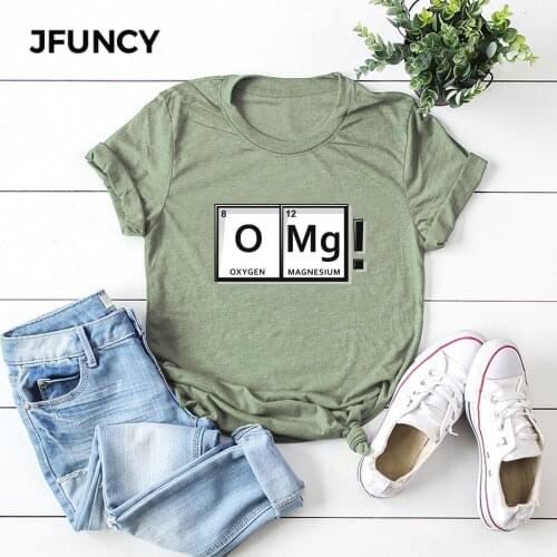 JFUNCY OMG Fun Chemistry Element Periodic Table Graphic Woman Tee Tops 100% Cotton Summer Female T-shirt Plus Size Women Shirts