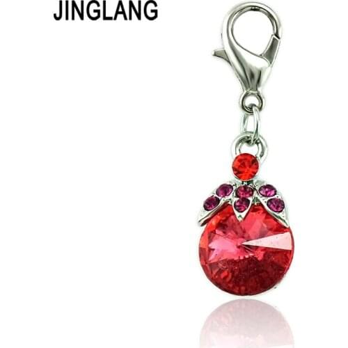 JINGLANG 12 pieces/Lot Charms With Lobster Clasp Dangle Red Plastic Crystal Fruit DIY Charms For Jewelry Making Accessories