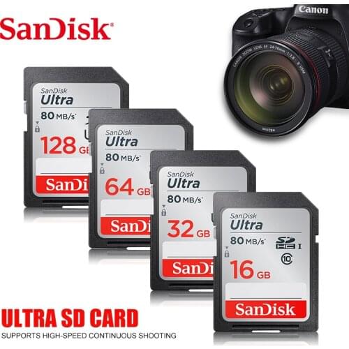 100% Original SanDisk Ultra Memory Card SDHC/SDXC SD Card Class10 16GB 32GB 64GB 128GB C10 UHS-I 80MB/s Flash for Full HD Camera