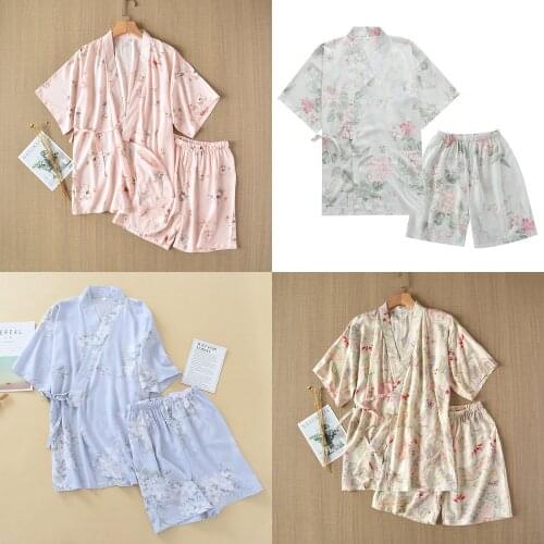 Japanese-style Kimono Short-sleeved Shorts Summer Ladies Pajamas Suit Cotton Home Service Suit Pajamas Women Pink Pajamas Suit