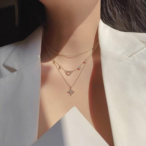 Korean Style Multi Layered Rhinestone Heart Pendant Necklace For Women 2021 New Fashion Temperament Simple Jewelry Wholesale