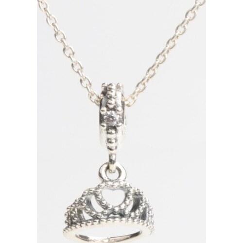 Bewill S925 Sterling Silver Princess Crown Pendant Fit Original Charms Necklace