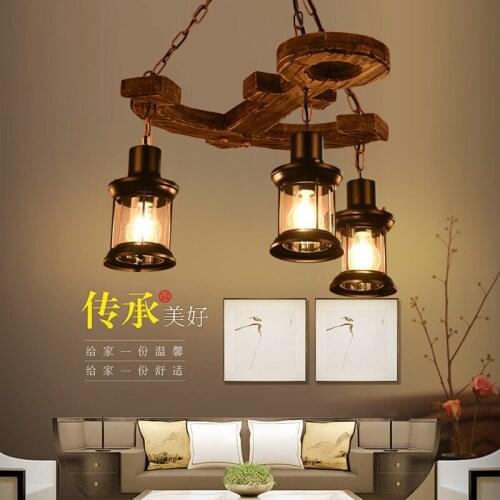 Loft Retro Bar Industrial Wind Country Country Solid Wood Chandelier Personality Old Boat Wood Chandelier lustre pendente