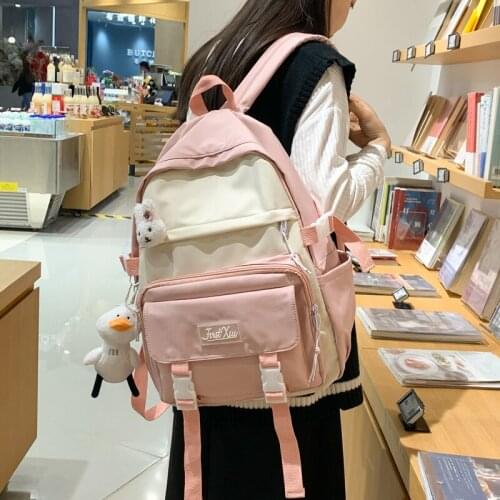 Kawaii Women Backpack Female Panelled Cute School Bags for Teenage Girls Korean Harajuku 15inch Laptop Travel Backpacks Ladies