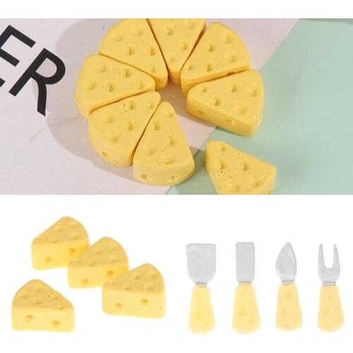 10PCS/Lot Miniature Food 1/6 Mini Cheese Cake Mini Tableware Cheese Knife Fork Dollhouse Pretend Play DIY Toys