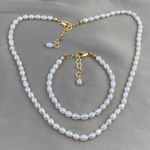 Fashion Natural Freshwater Beaded Pearl Choker Necklaces Bracele Jewelry Sets For Women 2021