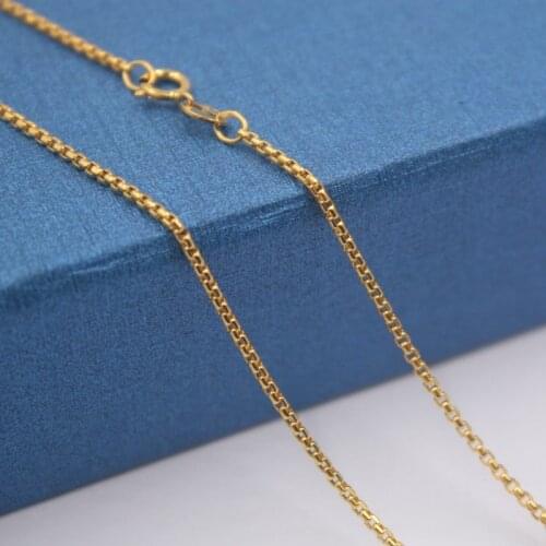 Authentic 18K Yellow Gold Necklace Women Luck Square Box Link Chain 45cm 2-2.5g 1.2mmW