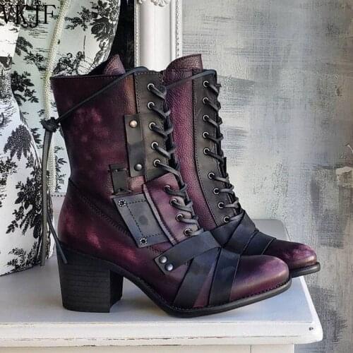 2021New Women Winter Outdoor Lace-up Ankle Boots Ladies Square Heel PU Boot Plus Size 35-43 Casual Booties