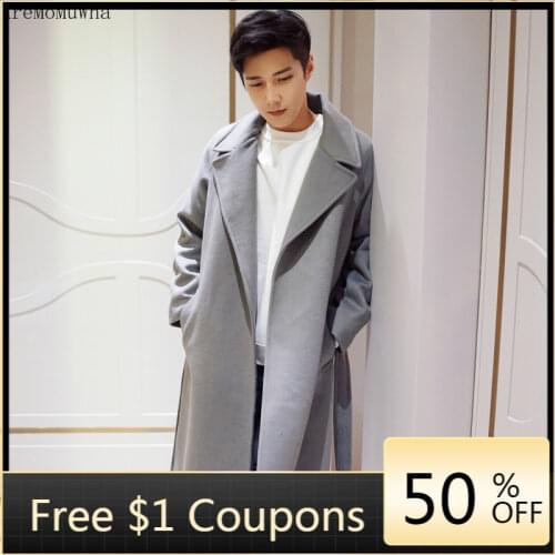 AreMoMuWha 2010 Winter Woolen Coat Male Long Section Korean Loose Mens Casual Nizi Windbreaker Woolen Coat Mens Wool CoatQX1237