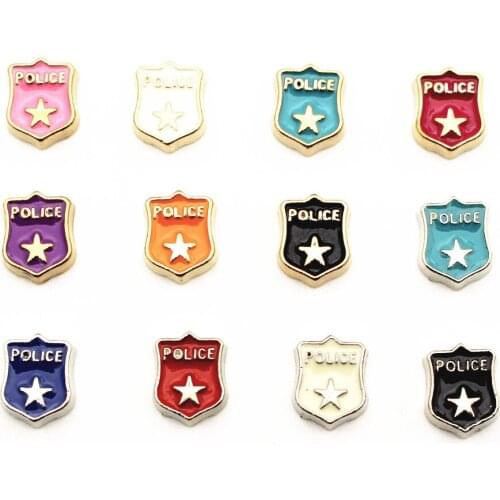 New Arrive 10Pcs/Lot Mix Police Badge Floating Charms For Living Glass Memory Lockets Necklace DIY Jewelry