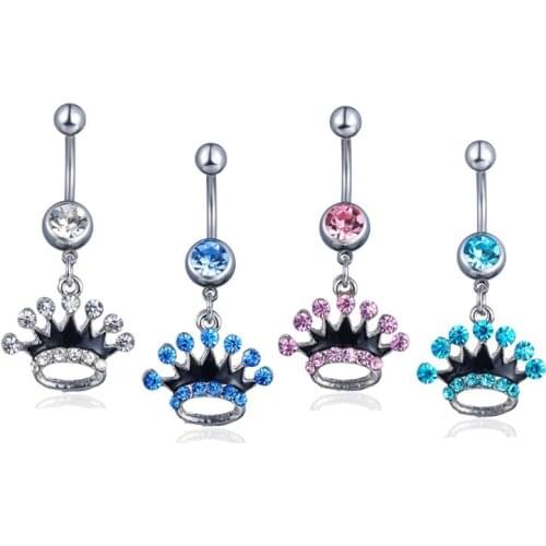 New Fashion Cute Colorful Rhinestone Crown Belly Rings for Women Body Piecing Jewelry