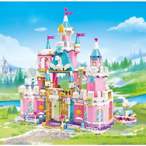 New Hot City Girl Friends Snowy Swan Castle Carriage Model Building Blocks Brick High-Tech Playmobil Toys For Children Gifts