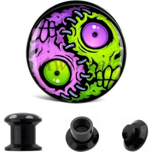 Wholesale Ear Gauge Zombie Eyeball Yin Yang Acrylic Screw Fit Flesh Tunnel Plug Eyelet Body Piercing Jewelry 6mm-25mm AW40242