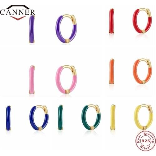 CANNER Pendients 100% 925 Sterling Silver Handmade Oil Drip Small Hoop Earrings for Women Color Hoops Piercing Earring Jewelry