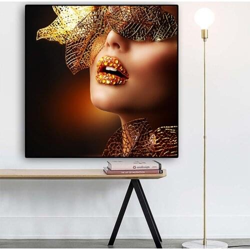 Nordic Modern Gold Lips Fashion Sexy Women Painting Canvas Pop Art Posters and Prints Scandinavian Wall Picture for Living Room