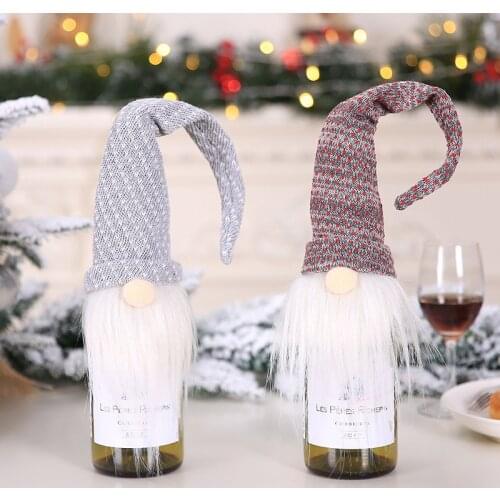 Nordic Style Cartoon White Beard Santa Swedish Gnome Christmas Wine Bottle Cover New Year Party Champagne Cap Table Decor