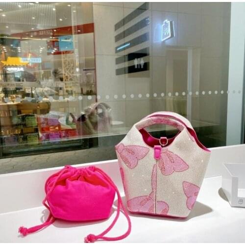 Luxury Rhinestone Handbag Women Bucket Clutch Purse Women 2021 New Designer Bow Pattern Diamond Evening Party Shoulder Bag