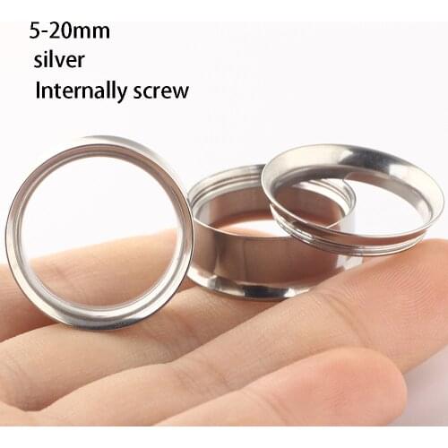 TIANCIFBYJS Silver Stainless Internally Thread Ear Plugs Kit 0g Gauges Expander Set Screw Stretcher Piercing Body Jewelry 5-20mm
