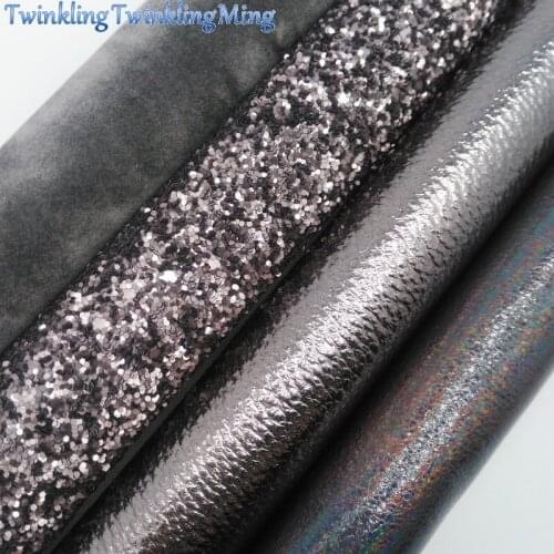 GREY Glitter Fabric, Iridescent Faux Leather Fabric, Litchi Synthetic Leather Sheet For Bows A4 8"x11" Twinkling Ming XM126