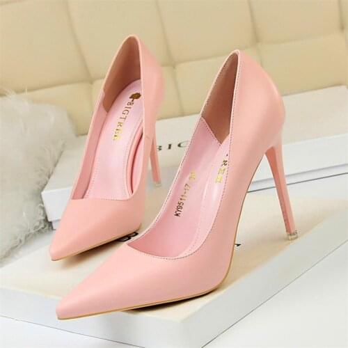 2020 Soft Leather Shallow Fashion Womens High Heels Shoes Candy Colors Pointed Toe Women Pumps Show Thin Female Office Shoe
